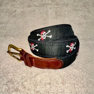 Vtg Preston New England Pirate Skull Crossbones Leather Ribbon Belt USA Made 36